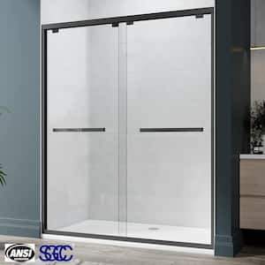 56 to 60 in. W x 76 in. H Sliding Semi Frameless Shower Door in Black Finish with Clear Glass