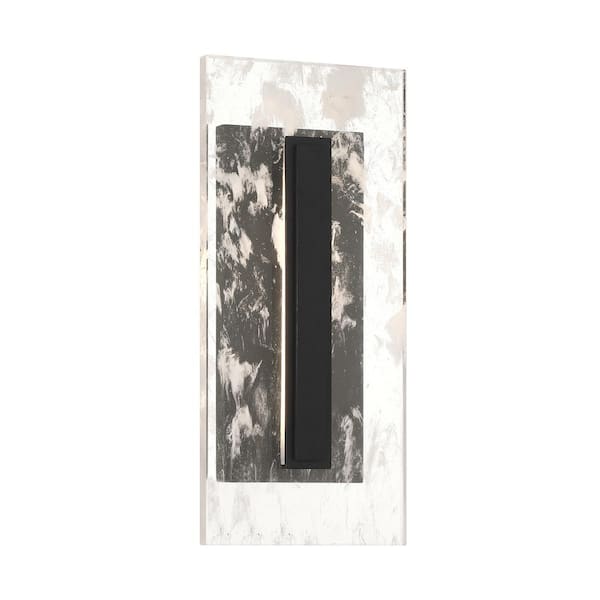 Temecula 18 in. Sand Black Outdoor Hardwired Rectangle Coach Wall Sconce with LED Included and Crystallite Glass Shades