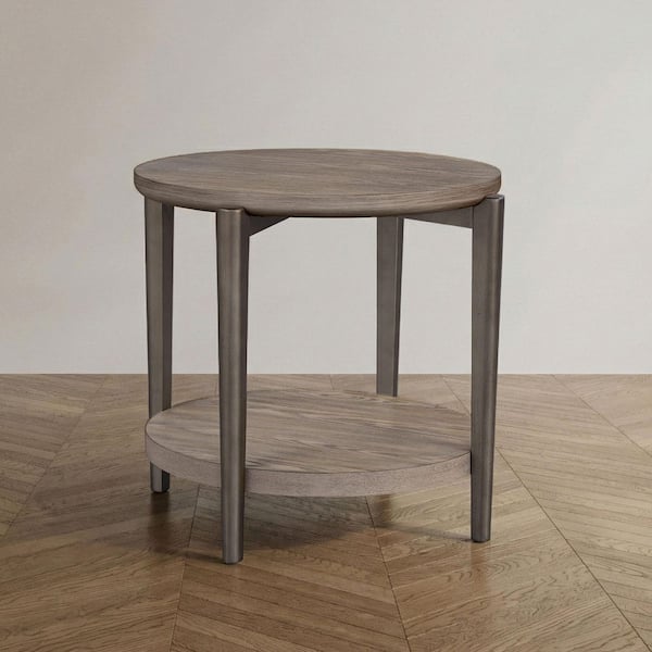 Andria 26.6 in. Natural Round Wood End Table with Metal Legs