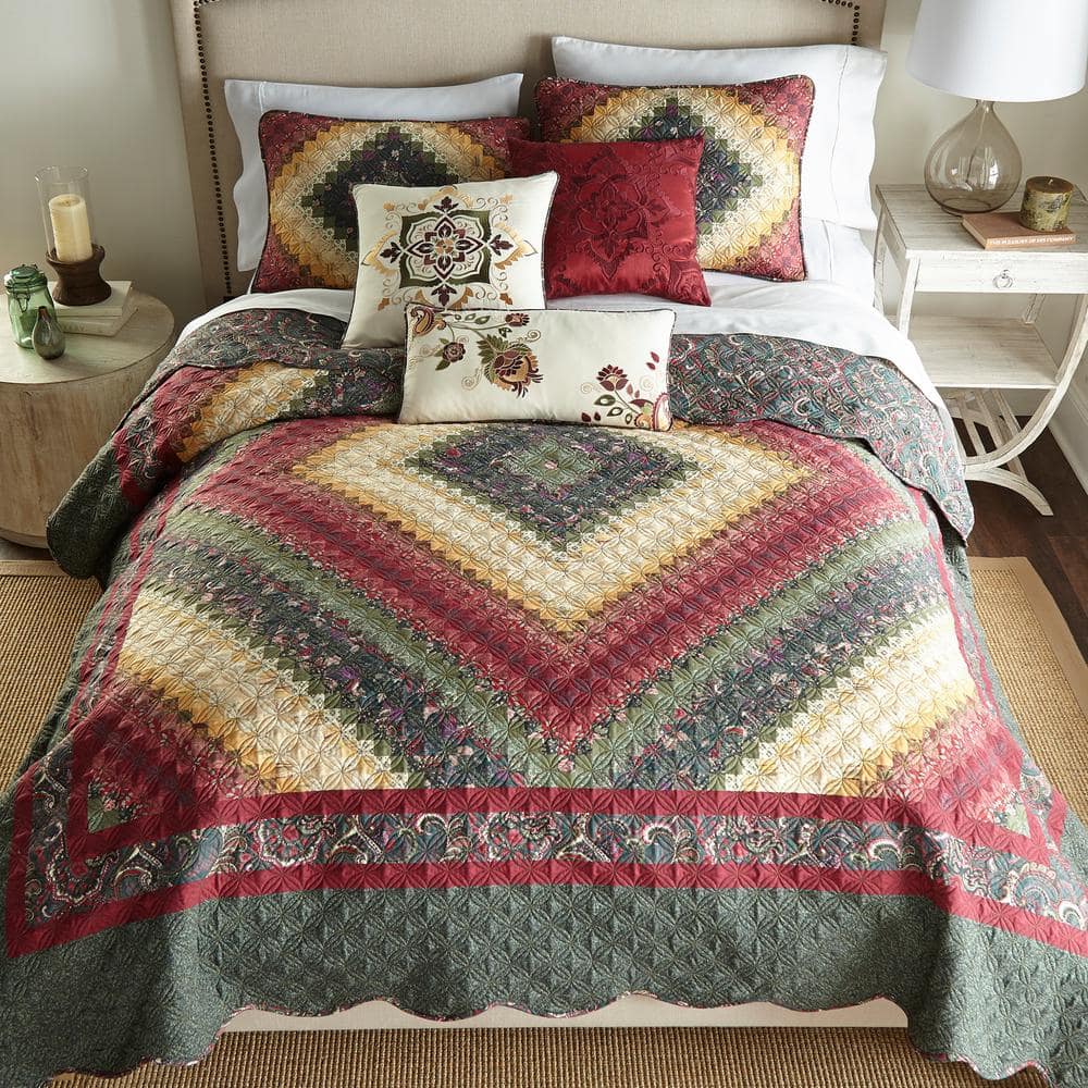 Red Embroidered Square Polyester Decorative Pillow