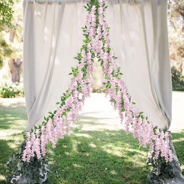 86.6 in. Pink Indoor/Outdoor Artificial Wisteria Hanging Flowers