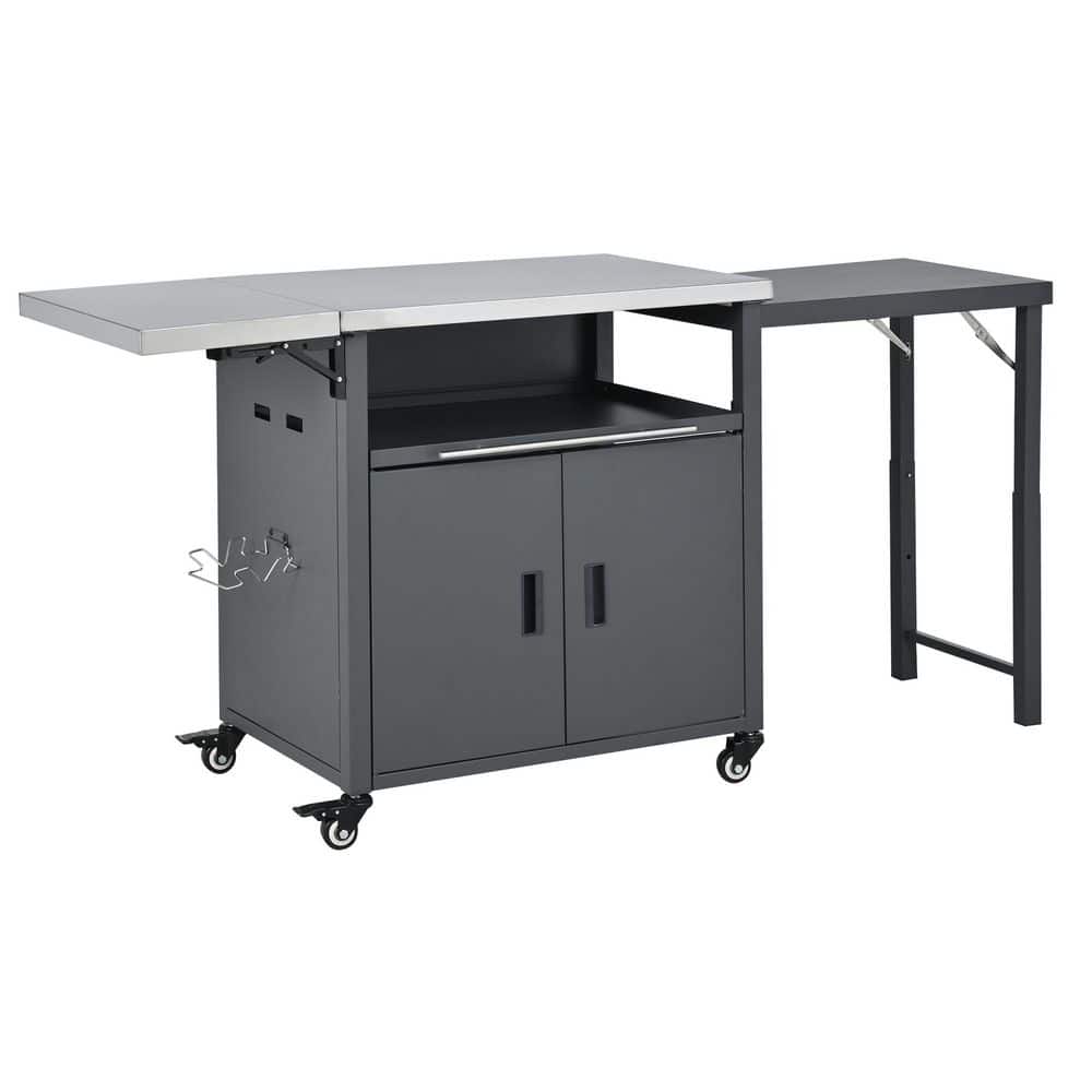 Gray Iron Foldable Outdoor Prep Station BBQ Cart, Serving Cart with Trash Rack price history on PriceWatchPro