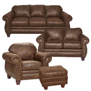 Sedona 4 Piece Brown Pinto Microfiber Living Room Set with Sleeper Sofa