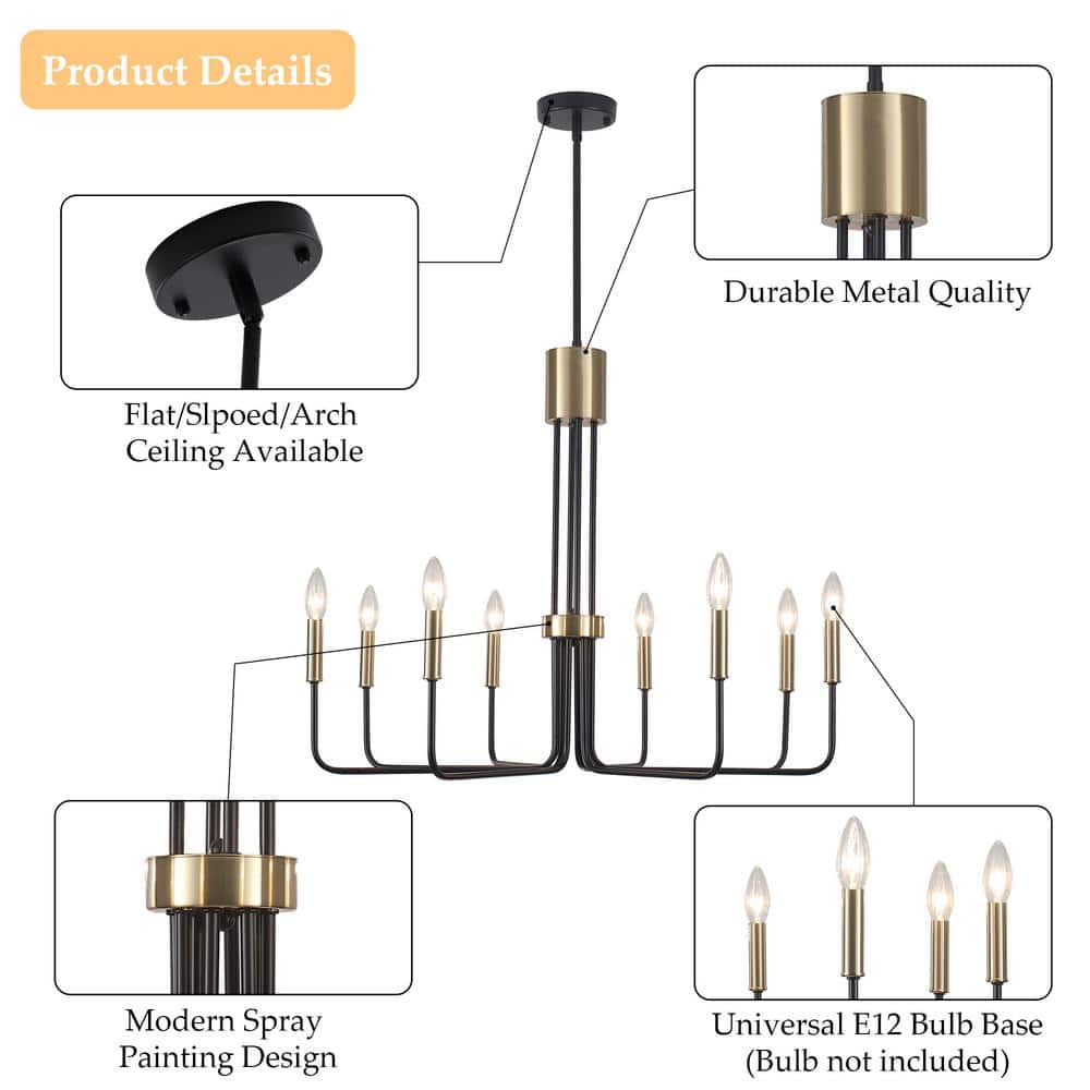Black and Gold 8-Light Candle Style Chandelier