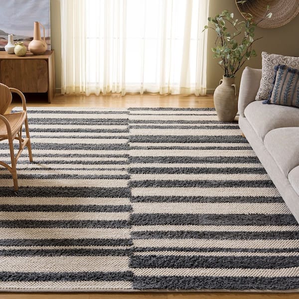 Natura 8 ft. x 10 ft. Dark Gray/Ivory Striped Solid Area Rug