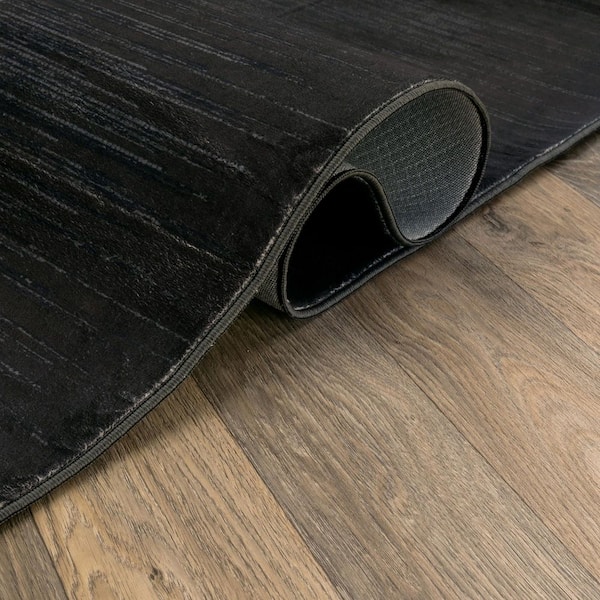 Solid Heathered Black Machine Washable Non-Slip Backing Area Rug 5' x 7' Black