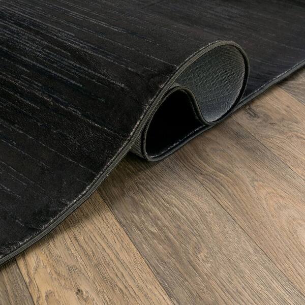 Solid Heathered Black Machine Washable Non-Slip Backing Area Rug 9' x 12' Black