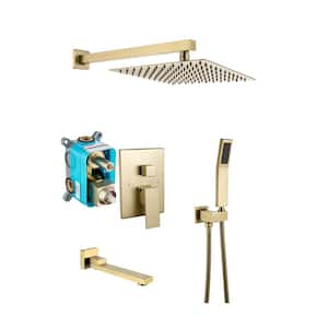 Single-Handle 1-Spray Tub and Shower Faucet Combo with Hand Shower in Brushed Gold (Valve Included)