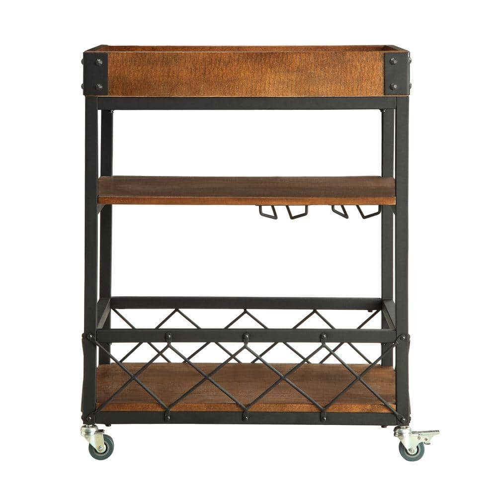 Homesullivan Grove Place Rustic Pine Bar Cart With Wine Glass Storage