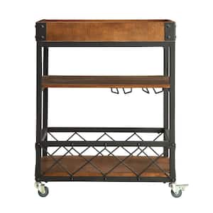 Grove Place Rustic Pine Bar Cart with Wine Glass Storage