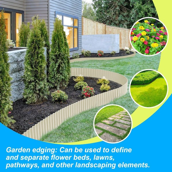 Unbranded - 8" x 20' Beige Corrugated Metal Garden Edging Landscape Edging Border for Lawn Flower Bed Garden Fence Paver Edging