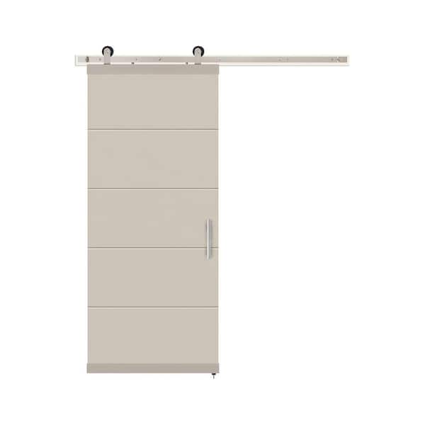 36 in. x 84 in. Studio Primed Molded Composite MDF Barn Door with Modern Hardware Kit