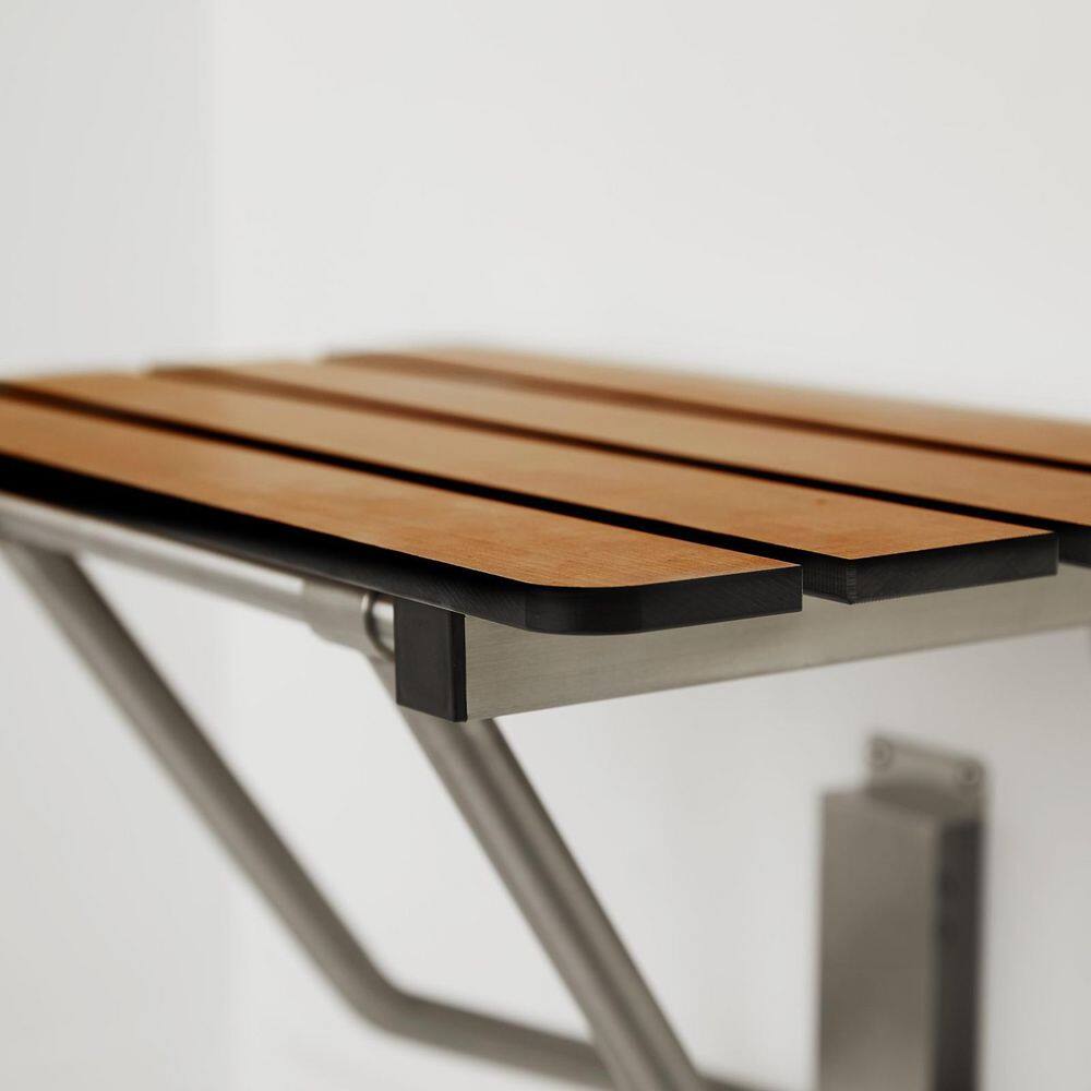 22-inch Teak and Stainless Steel Wall-Mounted Shower Bench