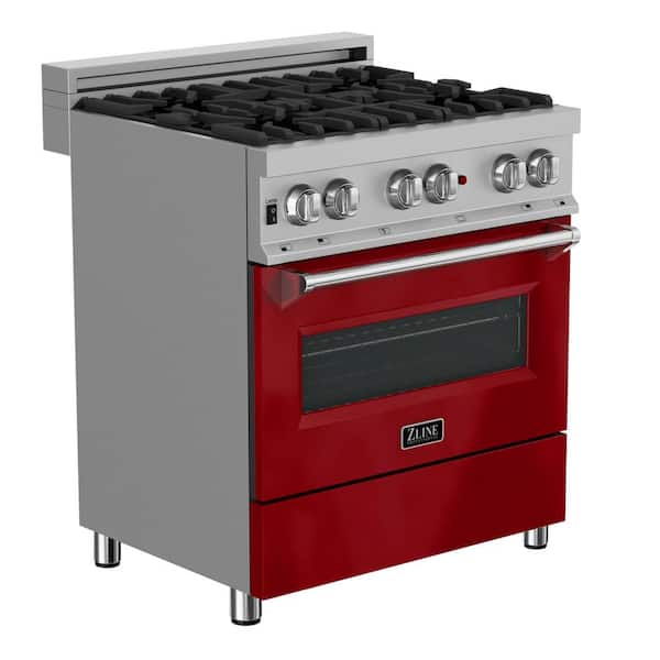 ZLINE Kitchen and Bath 30 in. 4 Burner Dual Fuel Range with Red Gloss Door in Fingerprint Resistant Stainless Steel