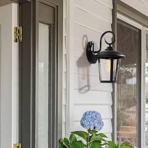 Modern Cylinder Outdoor Wall Sconce Light Luxe 1-Light Black Outdoor Wall Lantern Sconce with Clear Glass Shade (1-Pack)