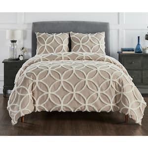 Wedding Ring 2-Tone 3-Piece Taupe/Ivory Queen 100% Cotton Comforter Set
