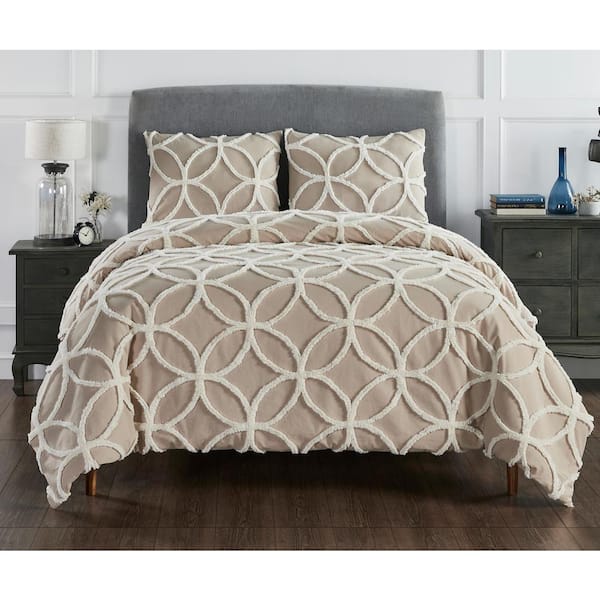 Better Trends Wedding Ring 2-Tone 3-Piece Taupe/Ivory Queen 100% Cotton Comforter Set