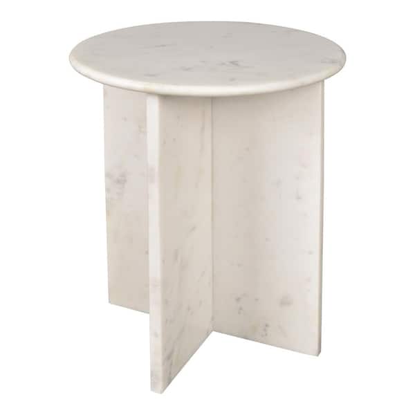 Javier 14 in. White Contemporary Natural Marble Handmade Round X-Shaped End Table