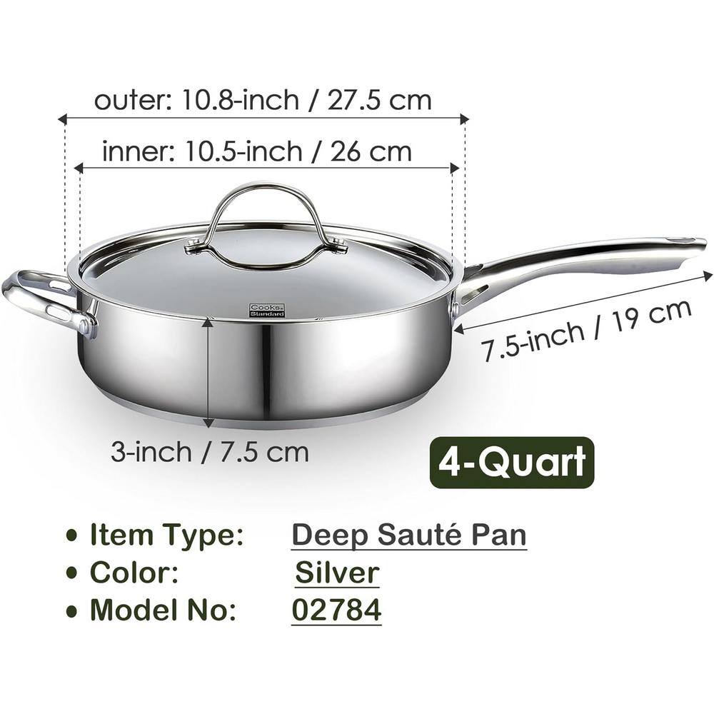 4-Quart Silver Stainless Steel Deep Sauté Pan with Lid