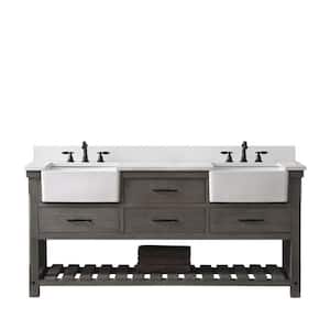 Wesley 72 in. W x 22 in. D x 34 in. H Bath Vanity in Weathered Gray with Ariston White Engineered Stone Top with Sinks