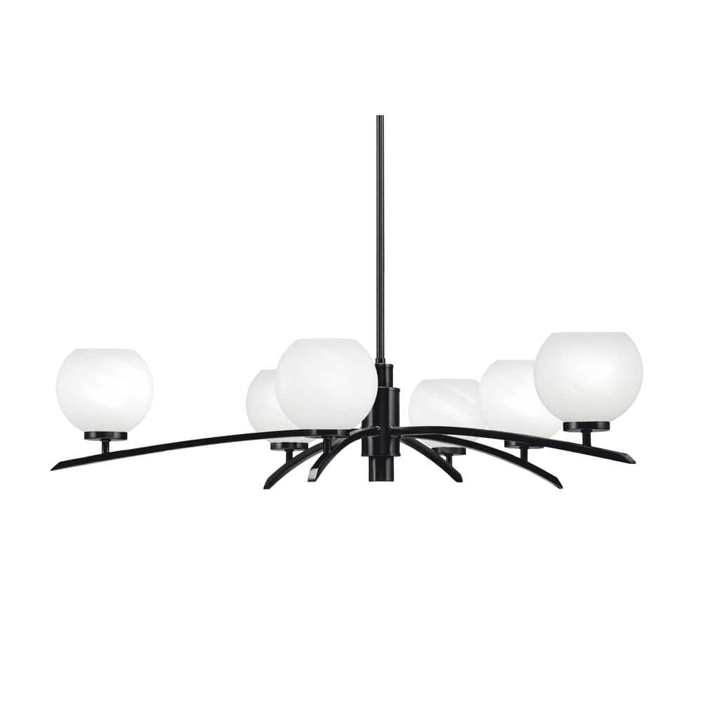 Siena 6-Light Matte Black Chandelier, Round Chandelier with White Marble Gl