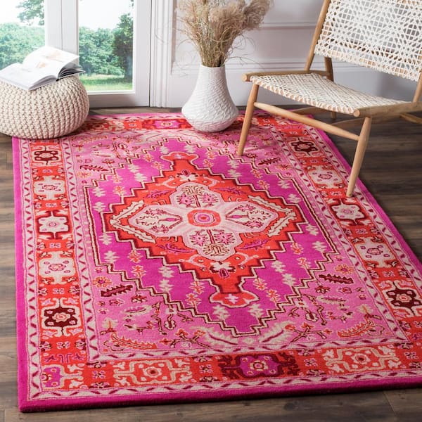 Bellagio 10 ft. x 10 ft. Square Red/Pink Border Floral Area Rug