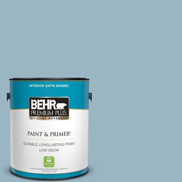BEHR PREMIUM PLUS 1 gal. #S470-3 Peaceful Blue Satin Enamel Low Odor Interior Paint & Primer