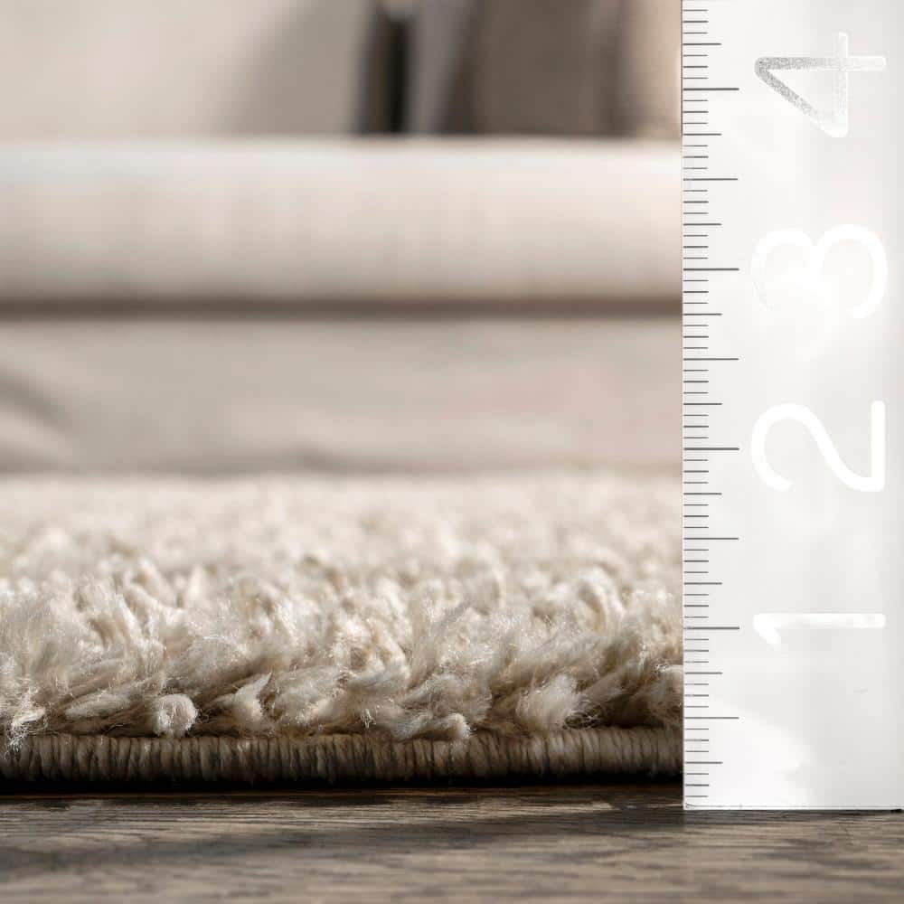 Braided Beige Rectangular Shag Area Rug with Tassels