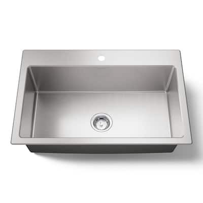 KOHLER Cursiva Stainless Steel 33 in. Single Bowl Drop-in Kitchen Sink K-RH28174-1-NA