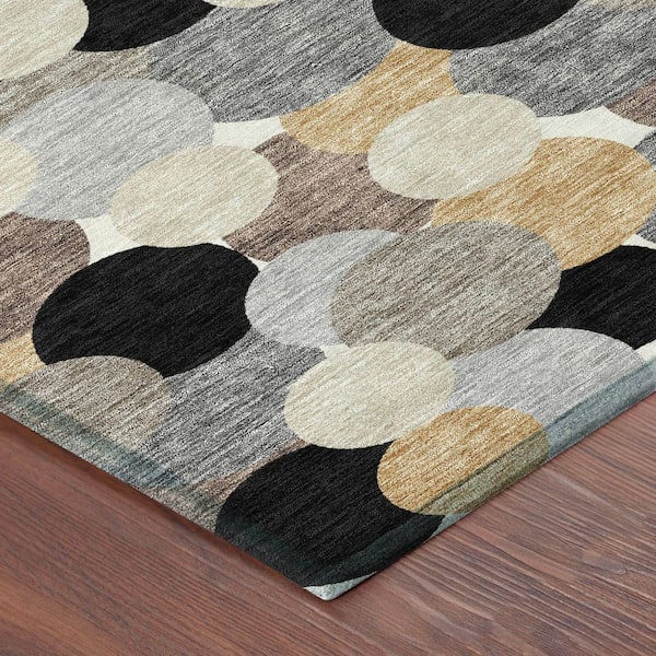 Chantille Machine Washable Indoor/Outdoor Abstract ACN2450 Black 8 ft. x 8 ft. Round Rug