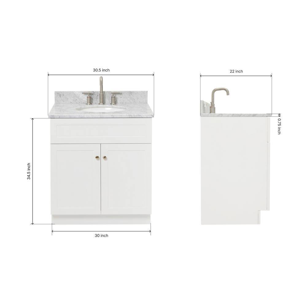 Hamlet 31" White Wood Vanity with Carrara Marble Top
