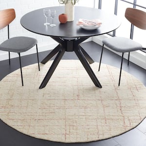 Micro-Loop Ivory/Red 6 ft. x 6 ft. Abstract Plaid Round Area Rug