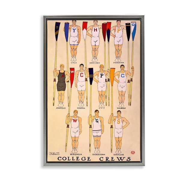 Stupell Industries Vintage College Crews by Graffi tee Studios Gray Floater Frame Sports Graphic Art Print 31 in. x 21 in.