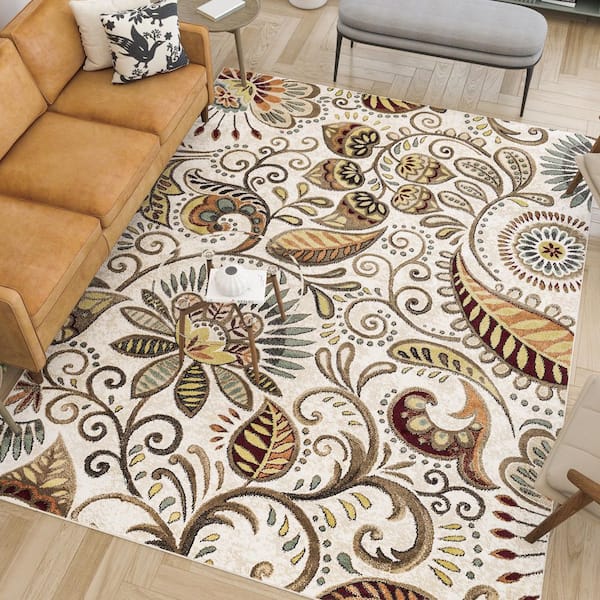 Tayse Rugs Capri Abstract Ivory 8 ft. x 10 ft. Indoor Area Rug