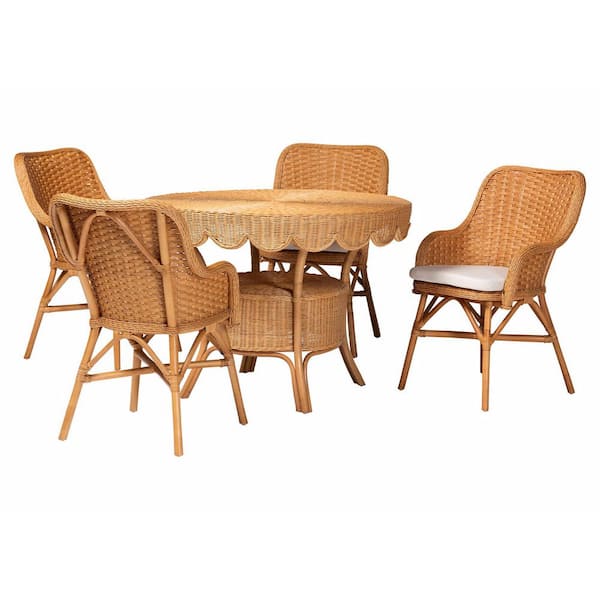 Tucson 5-Piece Light Honey Rattan Top Dining Set Seats 4