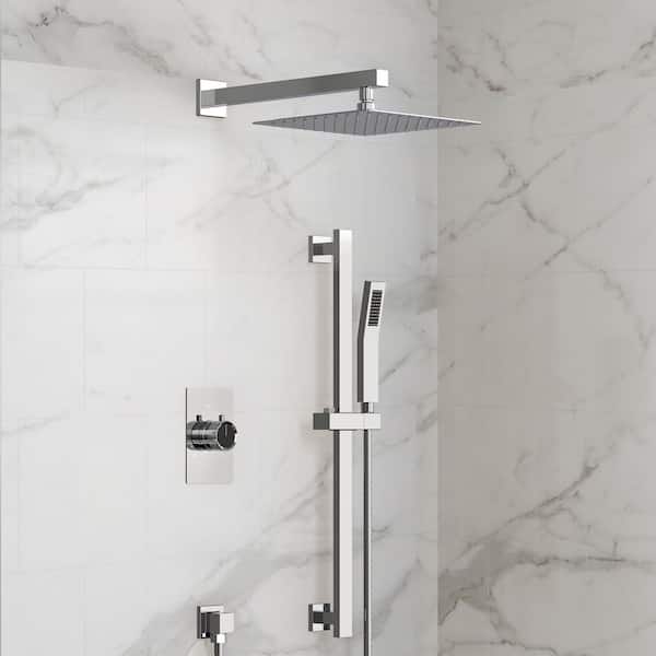 ClassicRain Dual 2-Spray Wall Mount 10 in. Fixed and Handheld Shower Head 2.5 GPM in Chrome Valve Included