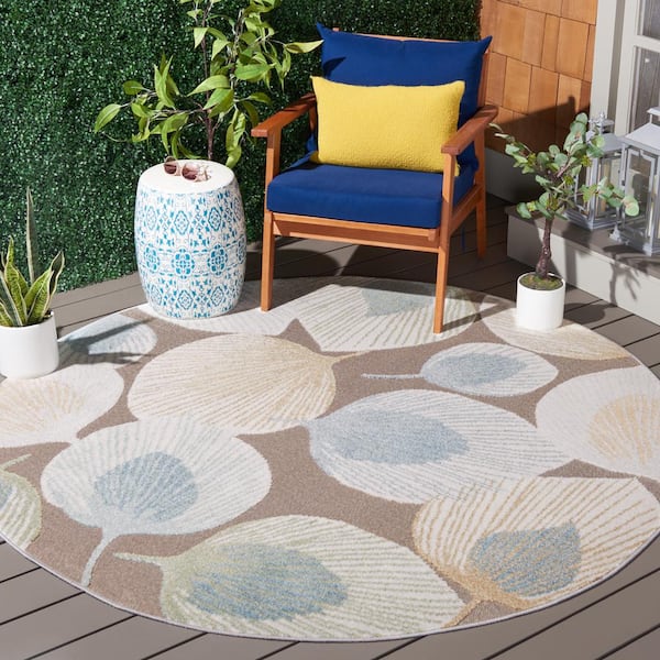 Sarasota Gray/Brown 7 ft. x 7 ft. Floral Round Area Rug