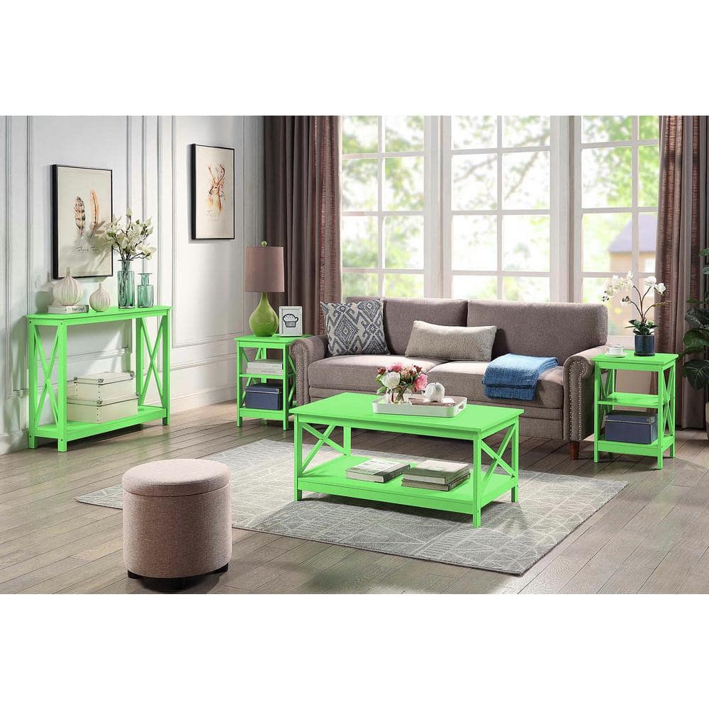 Lime Green Wood Console Table with Storage Shelves