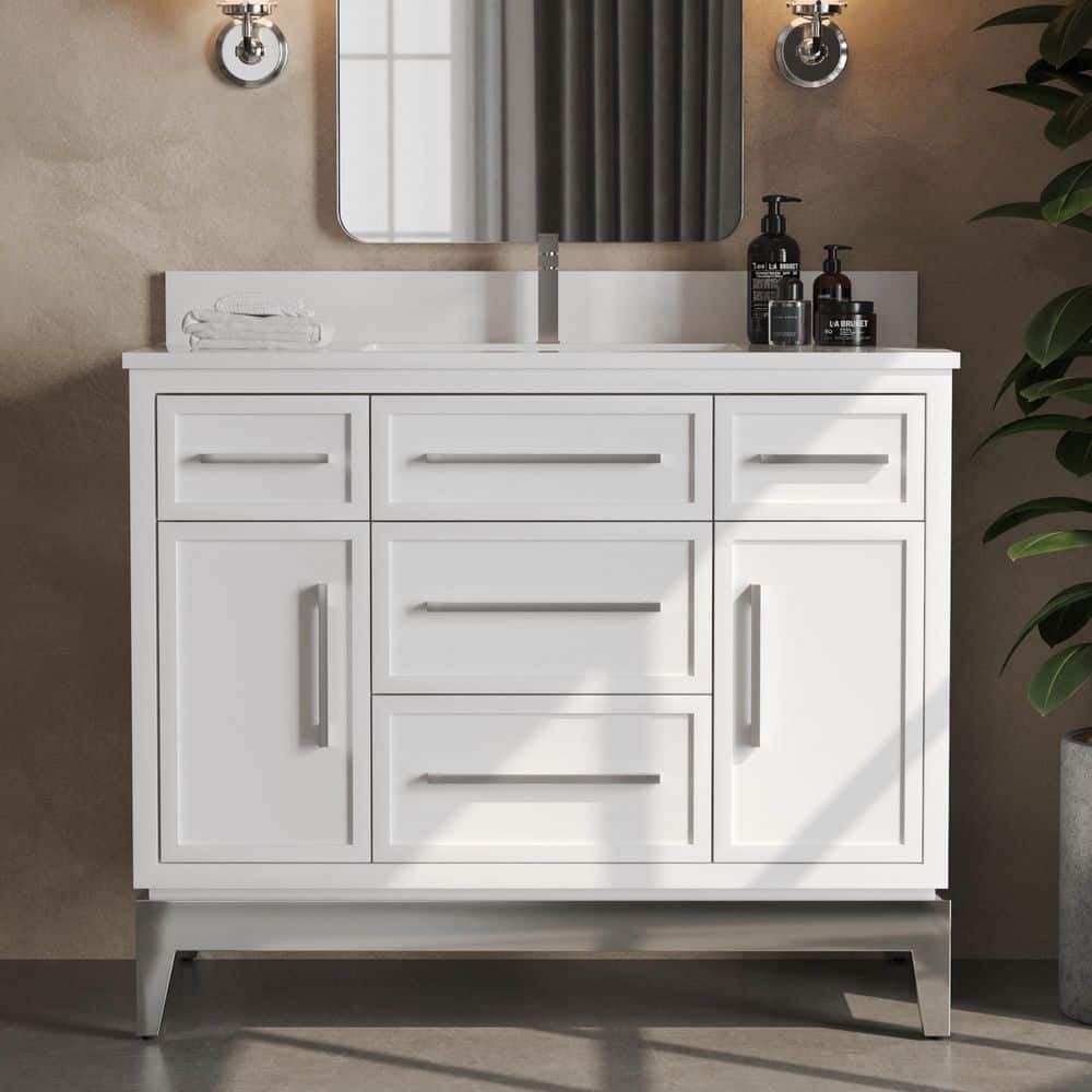 Barrington 42in. Single Freestanding White Bath Vanity with White Quartz Top price history on PriceWatchPro