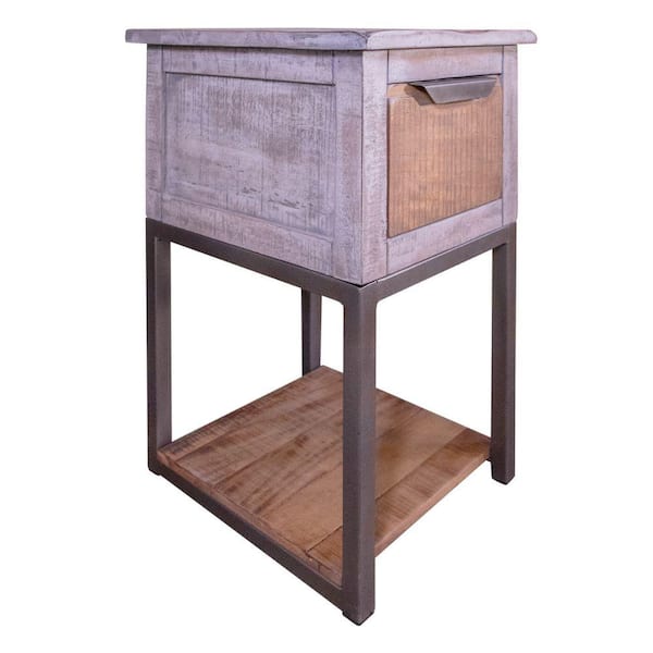 Benjara 17.25 in. Brown and Gray Rectangle Wood End Table with Drawer