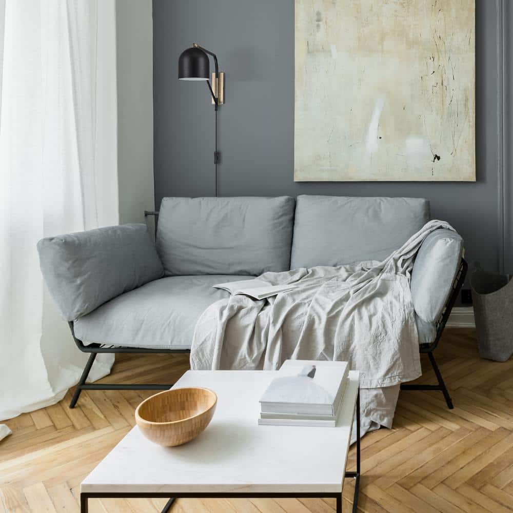 Matte Black and Antique Brass Classic Plug-In Wall Sconce