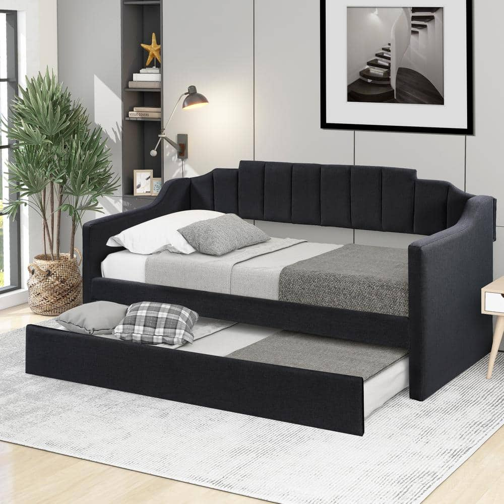 Harper & Bright Designs Black Twin Size Upholstered Daybed with Trundle ...