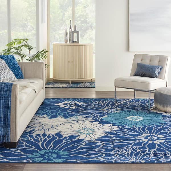 Passion Navy/Ivory 8 ft. x 10 ft. Floral Contemporary Area Rug
