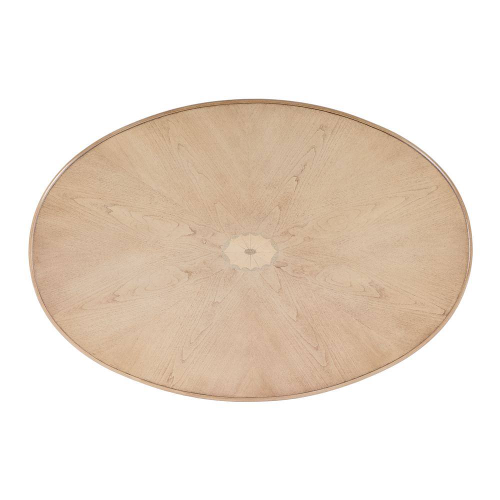 Antique Beige Oval Wood Outdoor Coffee Table