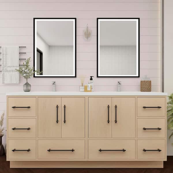 Victoria 71 in. W x 20 in. D x 35 in. H Double Sink Freestanding Bath Vanity in Yellow Oak with White Acrylic Top