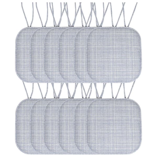 Sweet Home Collection Aria Memory Foam Square Non-Slip Indoor/Outdoor Chair Seat Cushion with Ties, Silver/Blue (12-Pack)