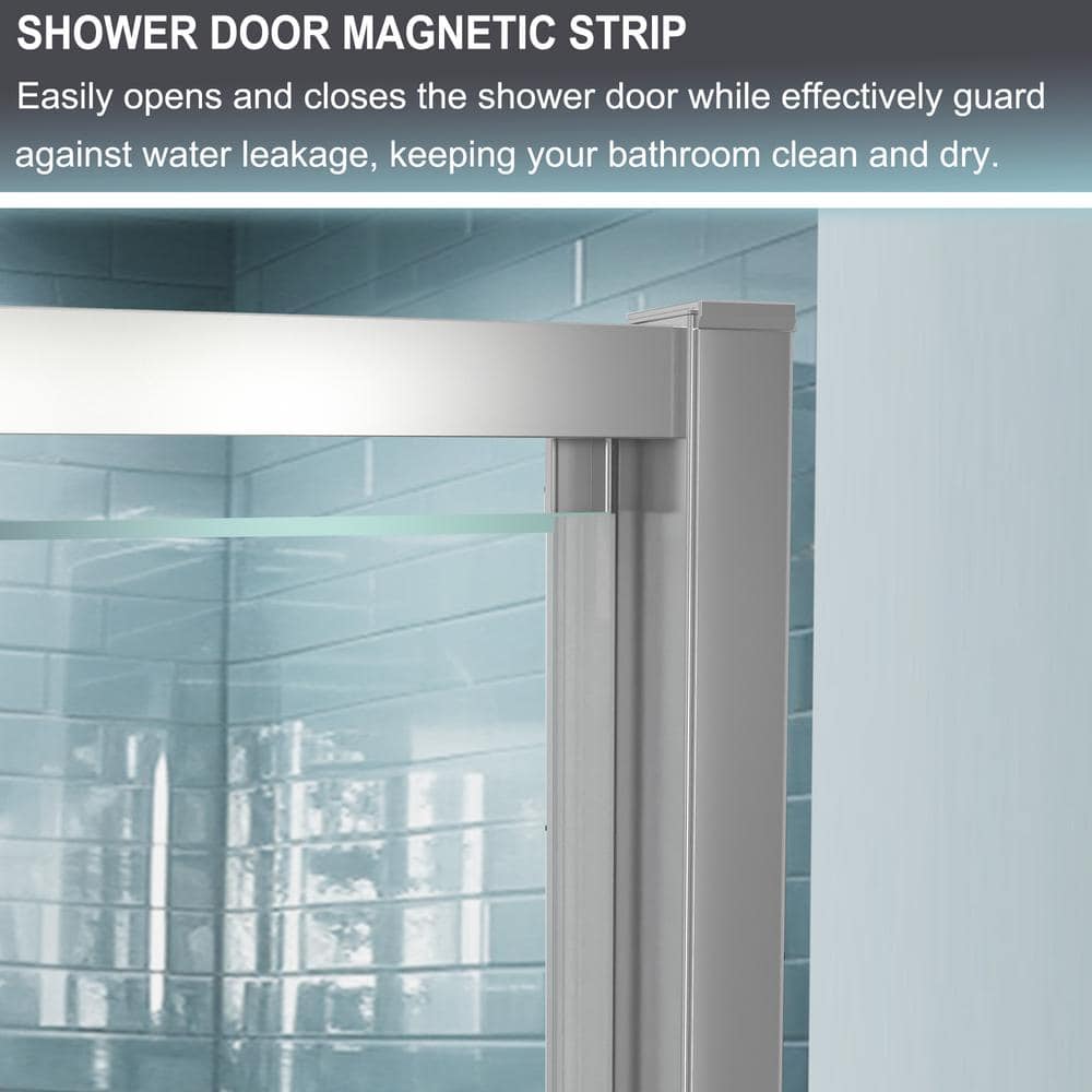 60 in. Chrome Semi-Frameless Pivot Shower Door with Clear Glass