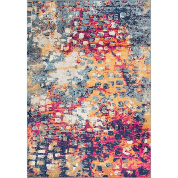 Savannah 2' x 2' (Exact Size: 2'3" x 2') Boho Indoor Doormat Rug, Yellow Blue, Abstract