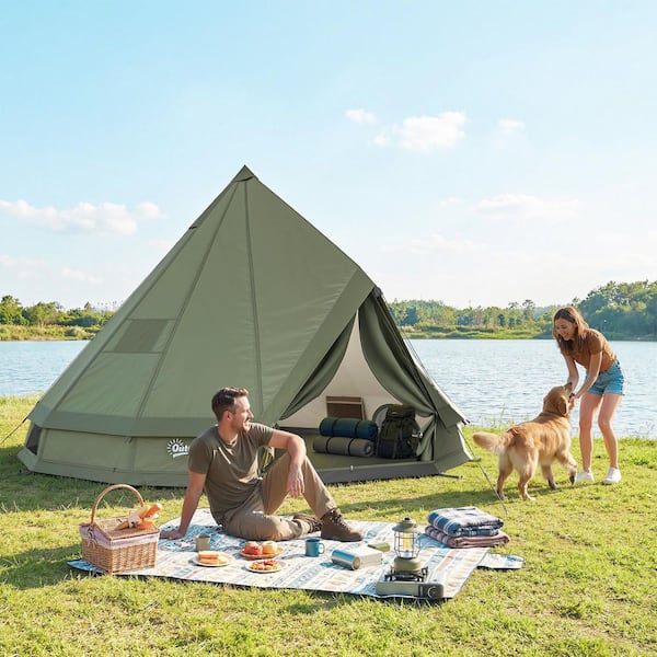 Outsunny 6-Person Oxford Cloth Teepee Tent A20-604V00GN - The Home