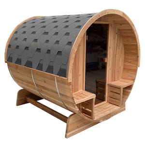 4-Person Electric Heater Outdoor Cedar Barrel Steam Sauna Front Porch Canopy - ETL Certified
